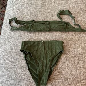 Xhilaration Dark Green Ribbed Bikini Set